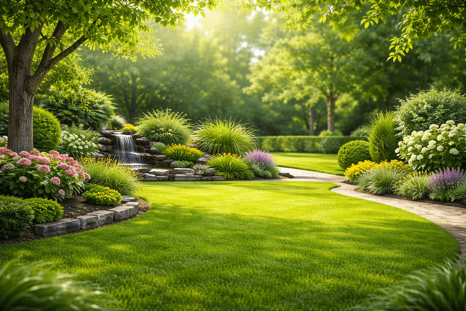 Professionell gestalteter Garten mit Rasen und Bepflanzung – Galabau Eifler Saarbrücken